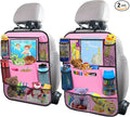 Car Backseat Organizer with 11" Table Holder, 10 Storage Pockets Seat Back Protectors Kick Mats for Kids Toddlers, Travel Accessories, 2 Pack, Pink
