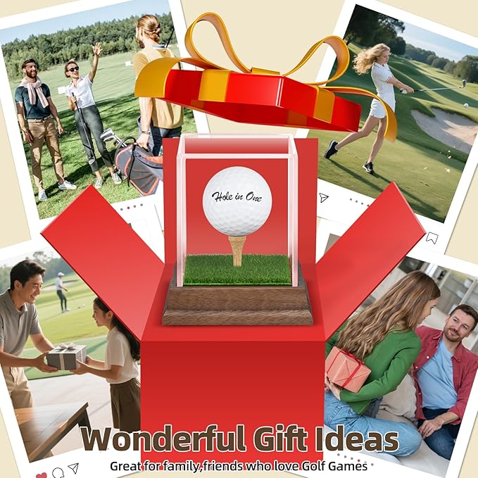 Golf Ball Display Case Hole in One Golf Ball Display Case Walnut Wood Base Acrylic Golf Ball Holder Display Uv Protection Golfball Stand,Golf Office Decor Gifts for Men