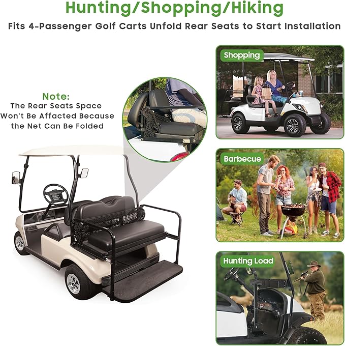 10L0L 4 Passenger Golf Cart Cargo Net for Yamaha,Club Car DS/Precedent, EZGO TXT/RXV, Adjustable Elastic Storage Net, Cargo Mesh Organizer Nets with Strong Buckle