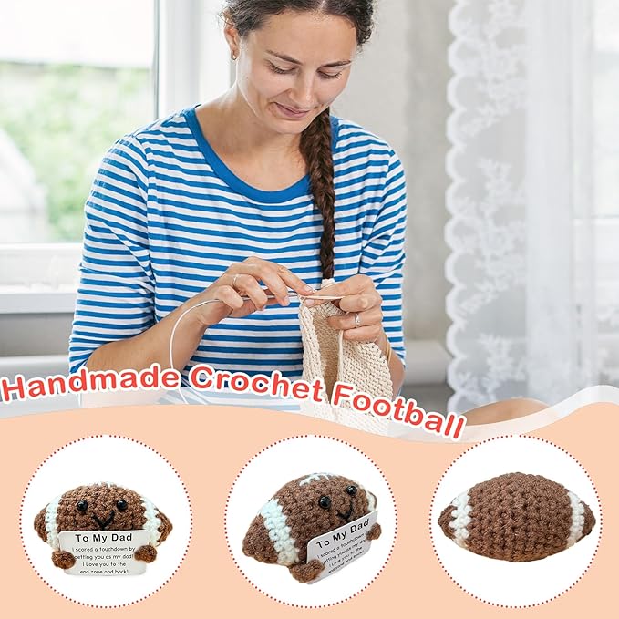 Mini Handmade Crochet Football Birthday Gift for Dad, Emotional Support Football Son Daughter Gift for Dad, I Love You Decor for Father