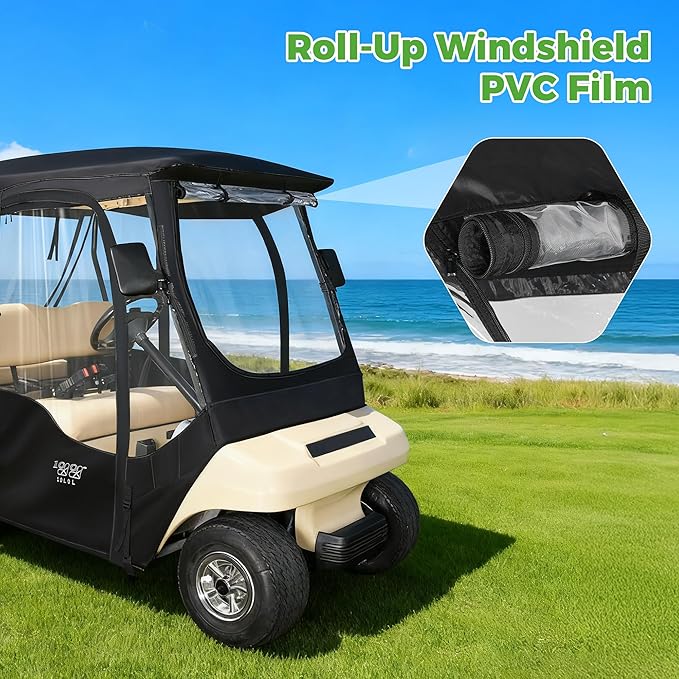 10L0L 4 Passenger Golf Cart Enclosure for Club Car DS Short Roof, 600D Waterproof Golf Cart Rain Cover, Heavy Duty Driving Enclosure, Snowproof Windproof, with Clear PVC Windows & Tail Light Panel