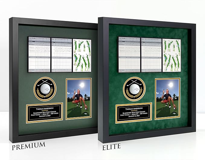 Universal Golf Achievement, Event, Award Display Case Frame for Ball, Scorecard, Photo & Printed Graphic Info Insert (Elite, 4 Components)
