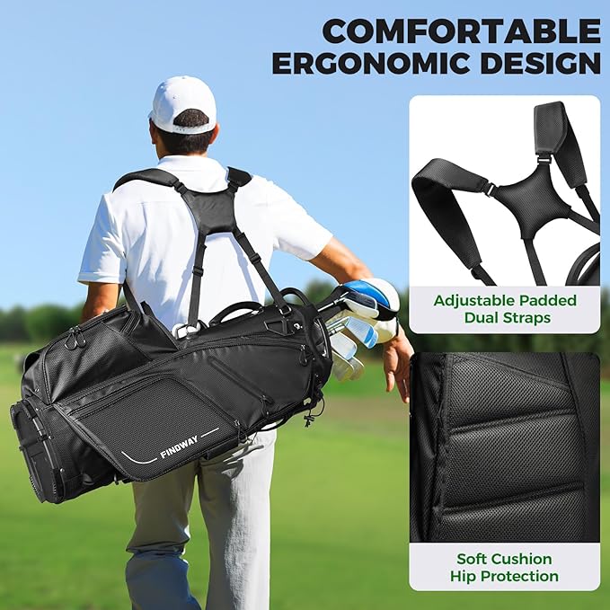 Findway 14 Way Golf Stand Bag, Lightweight Golf Bag with Stand for Men Women, Golf Club Carry Bag with Dual Strap, Full Length Dividers, Multiple Pockets, Golf Ball Holder