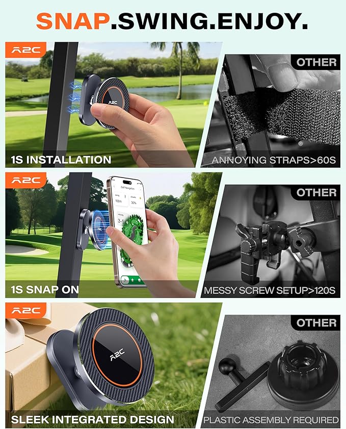 A2C Alloy Magnetic Golf Cart Phone Holder with Gift Box Compatible with MagSafe iPhone 17 Pro Max Air 16 Plus 15 14 13 12 Mini Fits EZGO, Club Car, Yamaha, Icon, Golf Cart Accessories Essentials Gift