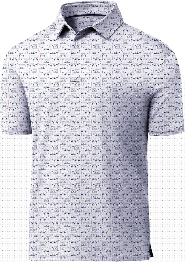 JACKETOWN Mens Polo Shirts Short Sleeve Print Dry Fit Performance Moisture Wicking Casual Collared Golf Shirts