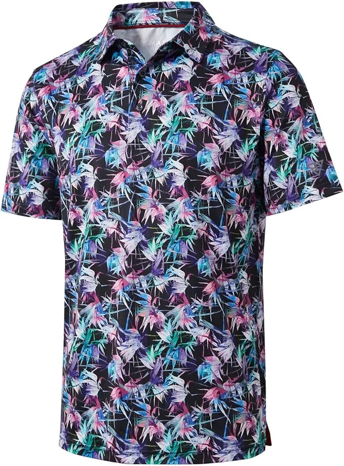 Golf Shirts for Men Dry Fit Short Sleeve Print Performance Moisture Wicking Polo Shirt