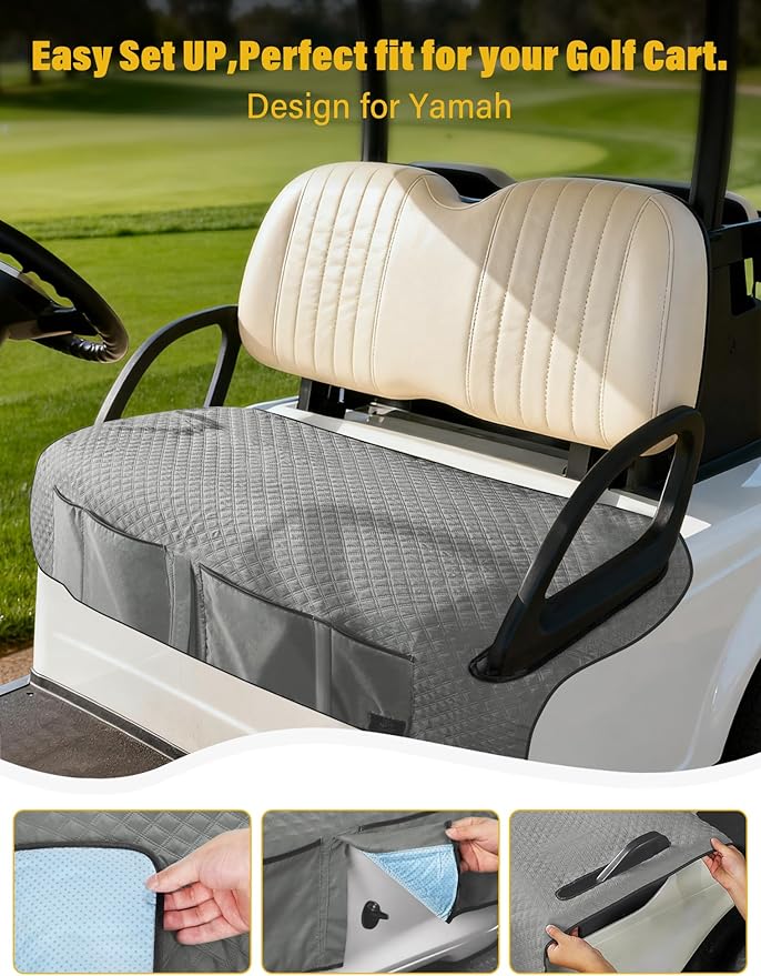 Golf Cart Seat Covers,Golf Cart Seat Towel Blanket with 4 Front Pockets & Nonskid Bottom Fits for EZGO, Yamaha, Club Car and More 2 Person Seats Golf Carts (Charcoal Gray, Yamaha)