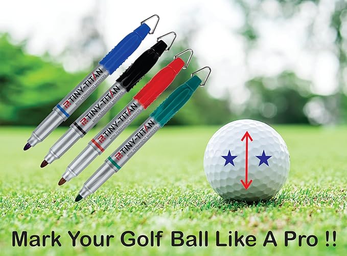 Tiny-Titan Mini Markers, Keychain Clip, Golf Ball Marker, Clip On Nurse's Badge - BLUE Ink - Fine Point - 4 Pens