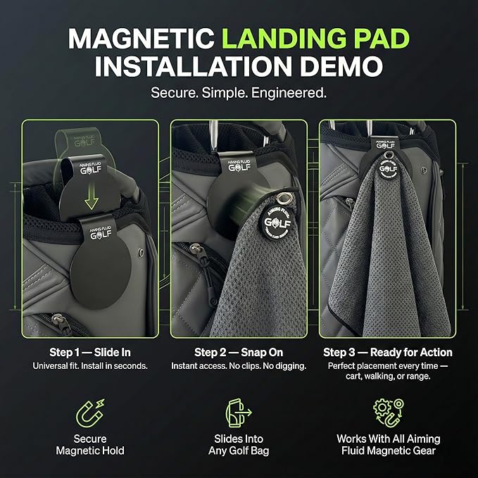 Magnetic Golf Towel & Landing Pad Bundle – Premium Microfiber Waffle Weave | Light-Duty Magnet | 3-Stage Cleaning System Universal Magnetic Docking Pad | 16"×24" Towel – Grey (Blue)
