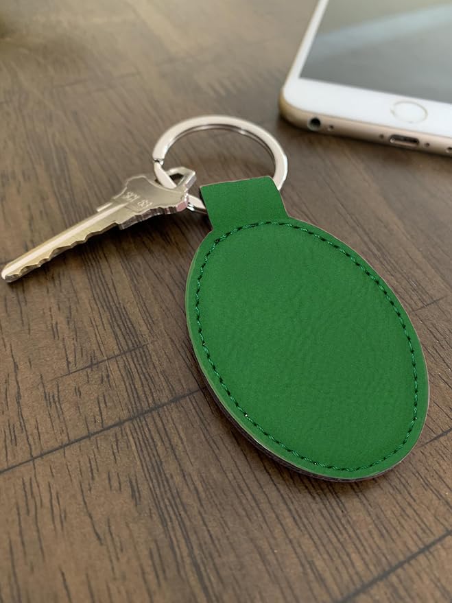 LaserGram Oval Keychain, Palm Trees, Personalized Engraving Included (Green)