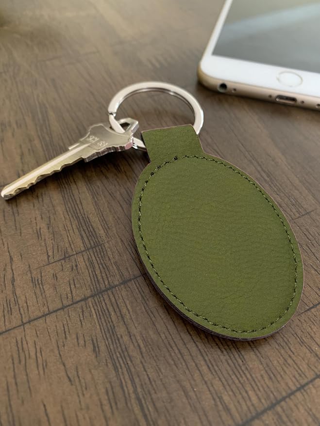 LaserGram Oval Keychain, Palm Trees, Personalized Engraving Included (Camo Green)