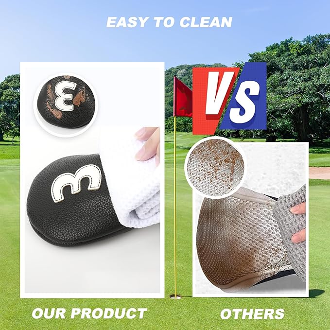 Golf Head Covers for Driver and 5 Wood - PU Leather Golf Headcovers Fits Standard 460cc Driver and Fairway Woods Head Golf Club