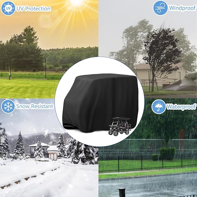 Golf Cart Cover,Waterproof Universal 4 Passenger Golf Cart Covers,Golf Cart Accessories for Outdoor Storage Protective - 125" L x 55" W x 81" H