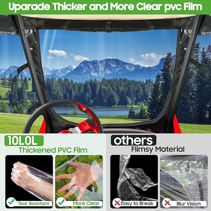 10L0L Golf Cart 4 Passenger Enclosure for Club Car Precedent Short Roof 57.5" Deluxe 600D Golf Cart Heavy Duty Rain Cover with 4 Zipped Doors Clear PVC Windows (Latest Improved Version)