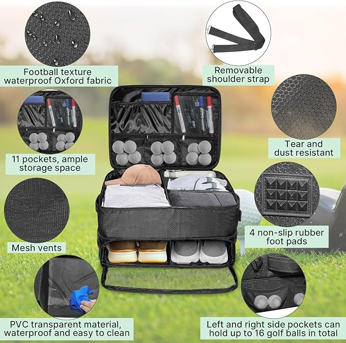 LIWSHWZ 3 Layer Golf Trunk Organizer,Golf Gifts for Men with Separate Mesh Bag for Golf Balls,Large Capacity-40 Golf Balls,2 Pairs of Golf Shoes, Gloves, Clothes, Golf Gift for Men Women