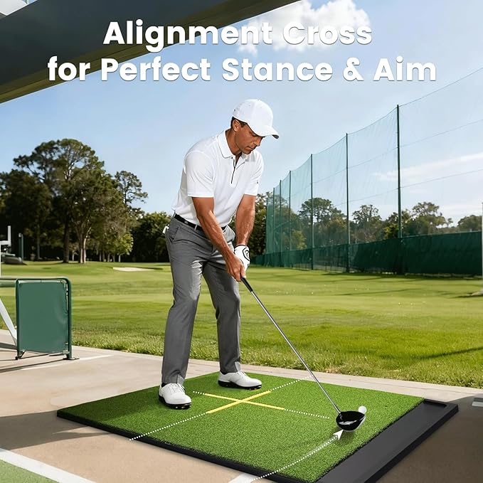 Golf Mat Indoor Outdoor with Stance Guide Cross-Line, 5x4ft & 6x4ft, 26mm & 31mm Thickness Green Turf Practice Mats for Hitting Training Swing, for Men, Dad, Husband & Golf Lovers