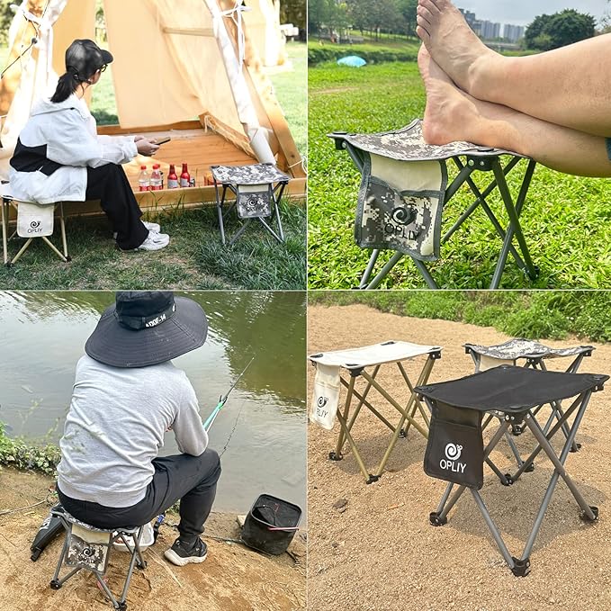 Opliy Camping Stool, Folding Small Chair Portable Camp Stool for Camping Fishing Hiking Gardening and Beach, Camping Seat with Carry Bag (Blue)