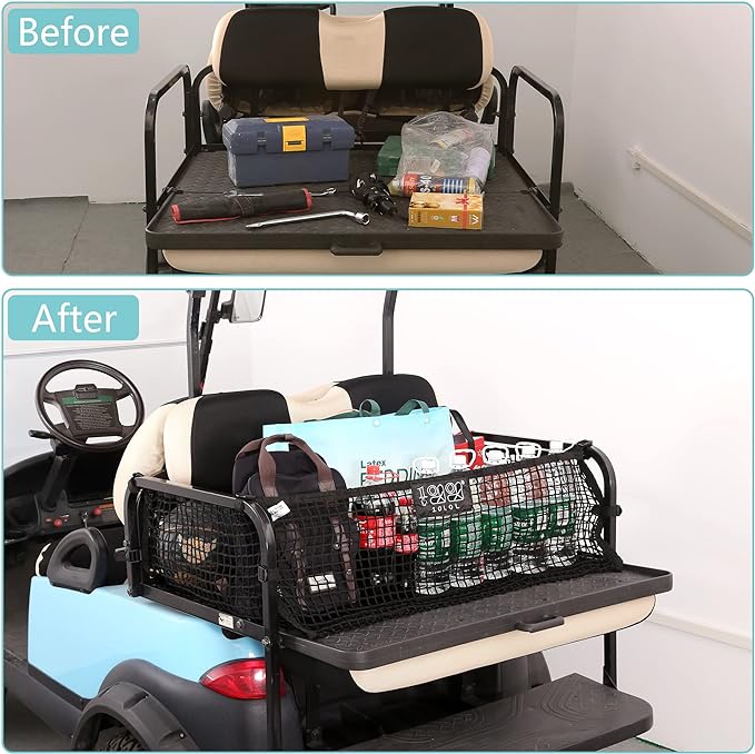 10L0L 4 Passenger Golf Cart Cargo Net for Yamaha,Club Car,EZGO, Adjustable Elastic Storage Net, Simple Golf Cart Cargo Mesh Organizer Nets with Strong Buckle