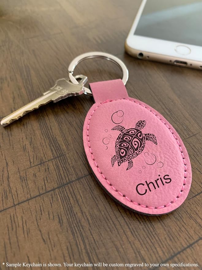 LaserGram Oval Keychain, Off Road Racer, Personalized Engraving Included (Pink)