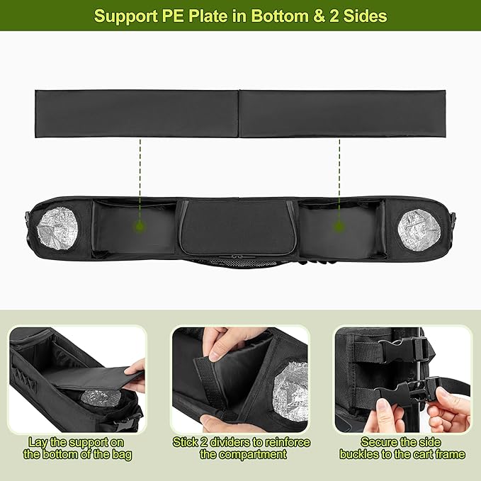 Golf Cart Storage Tray, No-Drilling Front Storage Basket Compatible with EZGO, Club Car, Kandi Golf Carts, Organizer with Cooling Compartment (Patent Design)