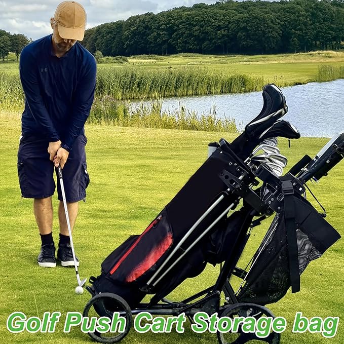 Golf Push Cart Storage Bag and Organizer - Mesh Closure Net Accessories for Cart