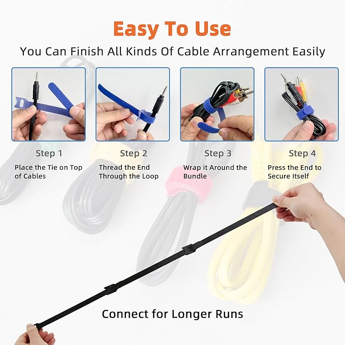 130 PCS Reusable Cable Ties with Hook and Loop, Multi-purpose Adjustable 8 Inch Cable Management Wire Ties Cable Straps for Organizing Home, Office and Data Centers (Multicolored)