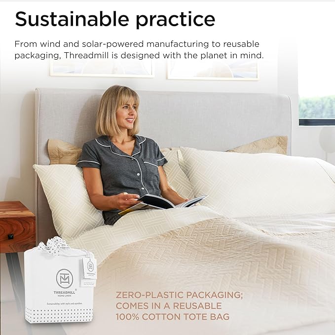 Threadmill California-King Sheets - 800 Thread Count Jacquard Celine Ivory, 100% Pure Cotton 4 Piece Striped Bed Set, Extra Long Staple Cotton, Luxury Damask Sheets with Elasticized Deep Pocket