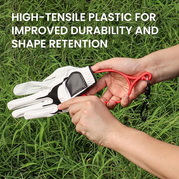FINGER TEN Golf Gloves Stretcher Universal with Strong Magnetic Carabiner Clip 2 Pack, Durable Glove Support Plastic Holder Hanger Keeper Dryer, Size Large XL for Men Women
