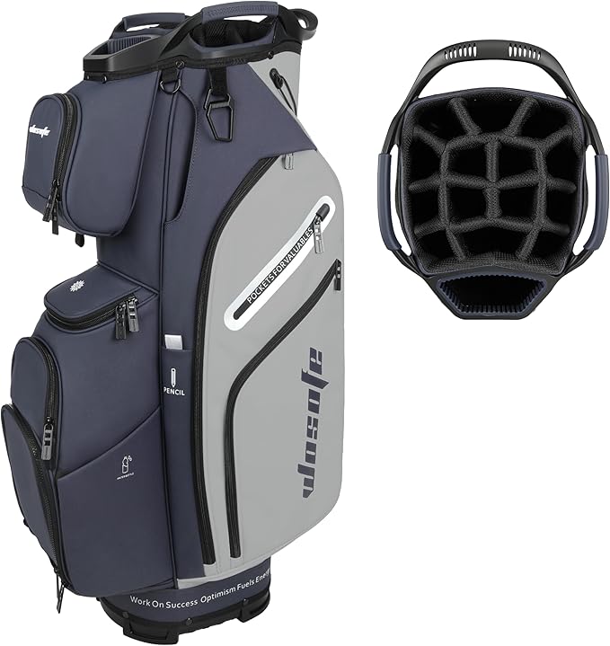 PU Leather Lightweight Men Women Blue White Black Green Golf Bag,Multiple 10 Pockets 14-Way Dividers Cooler Pouch Golf Cart Bag