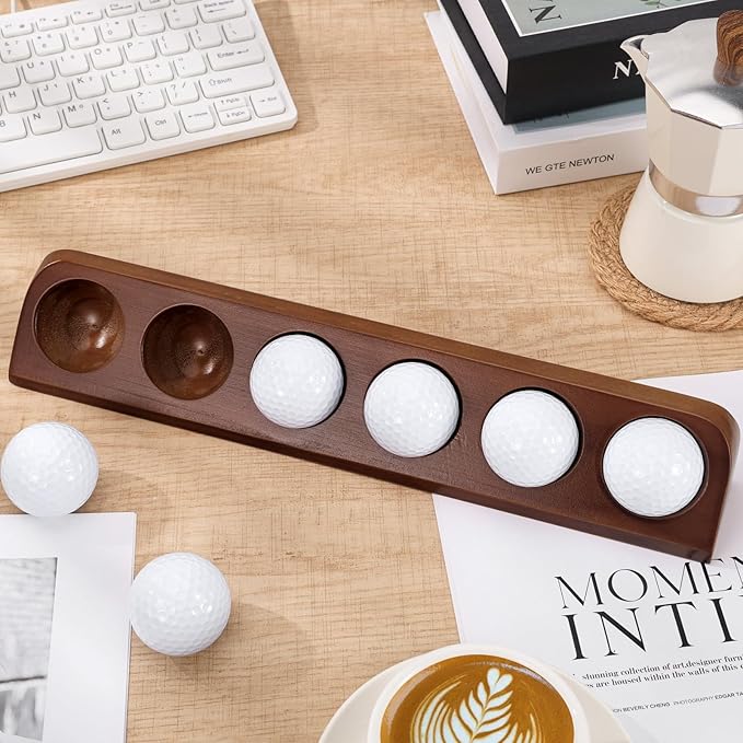 Wooden Golf Ball Display Case Black Ball Holder Wall Mount Stand Wall Mountable Shelf for Collector Sports Memorabilia Decoration Supplies (Brown)