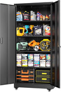 Greenvelly Metal Garage Storage Cabinet with 4 Swivel Wheels, 73” Black Storage Cabinet on Wheels, Rolling Tool Cabinet with Locking Doors and Shelves for Home, Basement, Kitchen Pantry, Warehouse