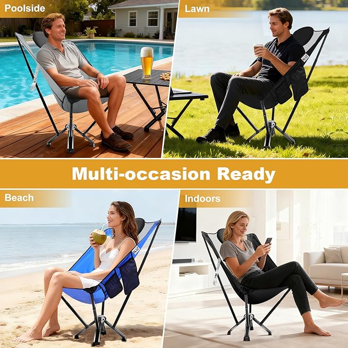 High-Back Camping & Indoor Relax Chair, Compact Foldable Chairs with Aircraft-Grade Aluminum Frame, Folding Chair Collapsible for Outdoor Camp, Home, Backpacking, Hiking, Beach, Supports 450lbs