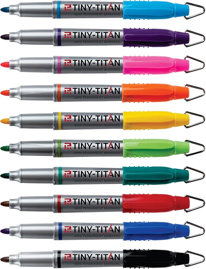 Tiny-Titan 6 Assorted Colors, Mini Markers, Golf Ball Marker, Clip On Nurse's Badge, Keychain Clip - Caribbean Series - Fine Point - Orange, Purple, Pink, Turquoise, Lime Green, Yellow - 6 Pen Pack