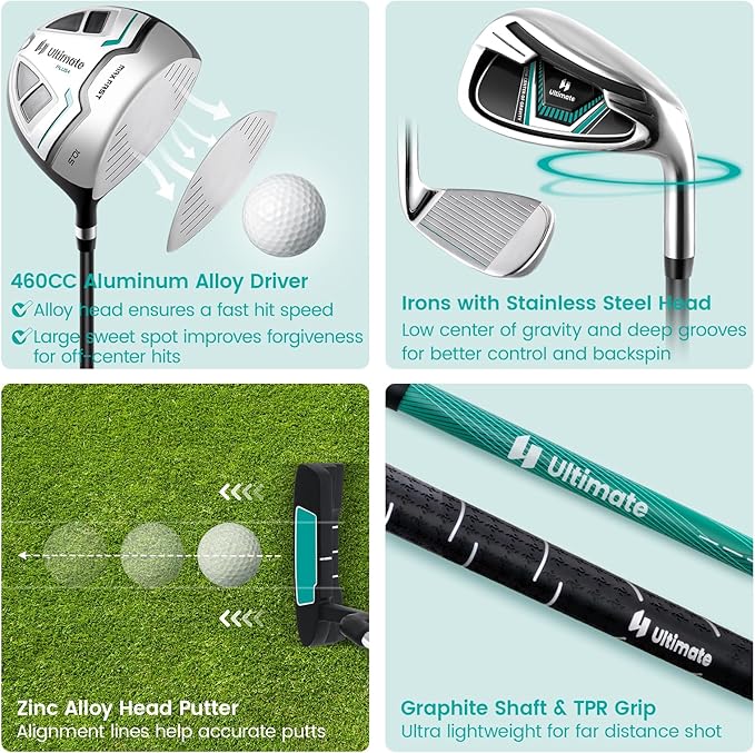 ULTIMATE Men's Complete Golf Club Set – Right-Handed, 9/11-Piece Full Set Including 460cc #1 Driver, #3 Fairway Wood, Hybrid, #6, #7, #8, #9, #P Irons, and a Precision Putter