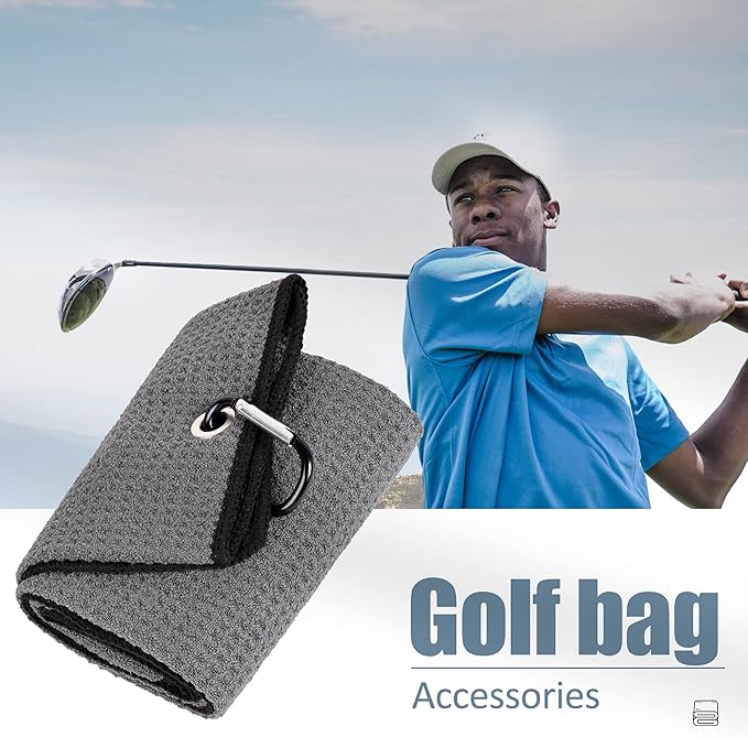 Mile High Life Tri-fold Golf Towel | 16" X 24" | Premium Microfiber Fabric | Waffle Pattern | with Heavy Duty Carabiner Clip | for Men and Women (2 Pack Dark Gray)