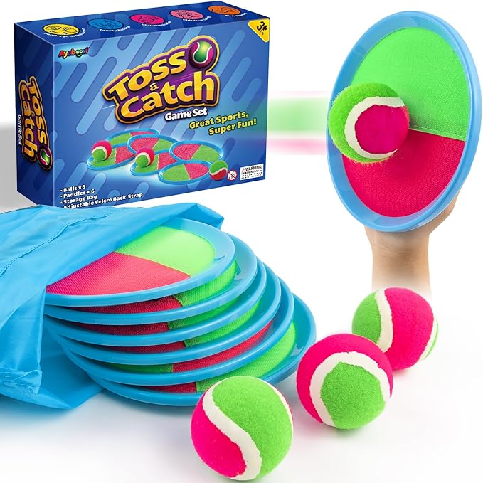 Ayeboovi Kids Toys Toss and Catch Ball Set with 6 Paddles 3 Balls Outdoor Games for Kids Beach Pool Yard Games Toys for 3-12 Years Old Boys Girls Kids Adults Family Birthday Gift Stocking Stuffers