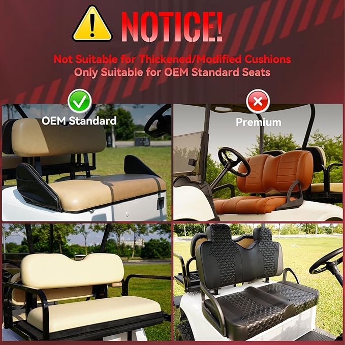 Golf Cart Seat Covers Front and Rear for EZGO TXT 1994-2013 Standard Seat Cushion, EZGO Vinyl Leather Seat Cover Set Replacement Accessories, No Staples, Black(4 PCS)
