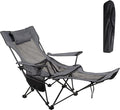 LEADALLWAY Camping Folding Chair with Foot Rest, Collapsible Camp Chair with Cup Holder and Removable Storage Bag, Heavy Duty Beach Chair for Outdoor Camp, Picnic, Travel, Fishing