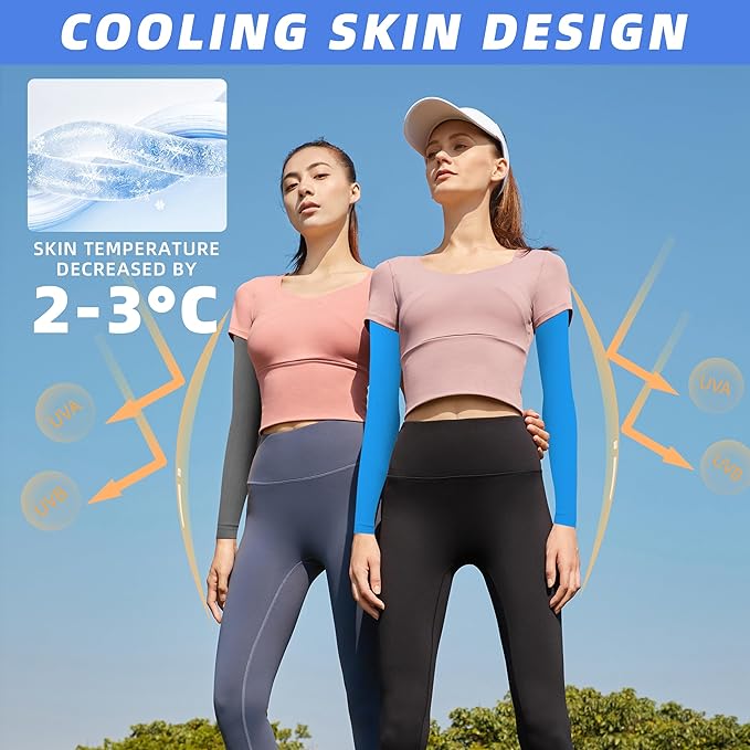 BHYTAKI UV Sun Protection Arm Sleeves, UPF 50 Sports Cooling Arm Compression Sleeves for Men Women Teenager