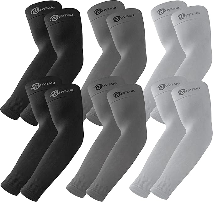 BHYTAKI UV Sun Protection Arm Sleeves, UPF 50 Sports Cooling Arm Compression Sleeves for Men Women Teenager