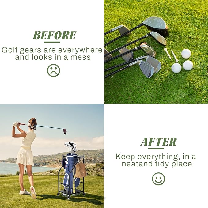 ROOMTEC Golf Bag Storage Garage Organizer,Golf Club Bag Storage Rack for Garage, Extra Storage Rack for Golf Clubs,Golf Bag Organizer Fit for Garage,Shed,Basement