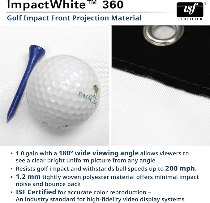 Elite Screens Impact Screen for Golf Simulators 9.8'x13.1' - Multi-Sport Simulation Screen with Grommets, Black Masking Borders, Perfect for Home Golf Simulators, DIY9.8X13.1-IPW360-F