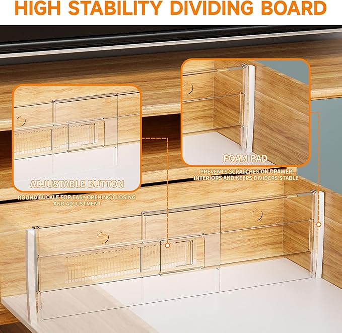 Yieach 8 Pack 6 Inch Tall Acrylic Drawer Divider for Clothes-Expandable from 12.3-18''-Adjustable Dresser Deep Drawer Dividers for Baby Clothing,Underwear,Clear in Drawer Separators for Kitchen,Office