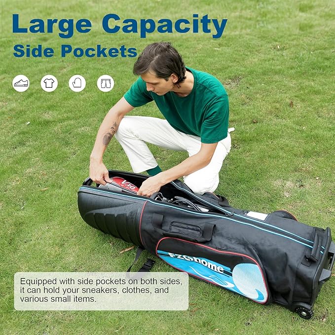 Golf Travel Bags for Airlines with Hard Case Top & Wheels, Hard Shell Top Protect Golf Club, 1680D Heavy Duty Oxford, Wide-Mouth Effortless Packing, Lightweight
