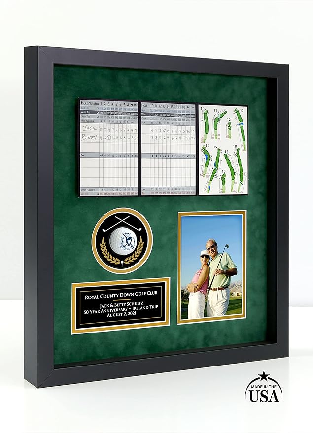 Universal Golf Achievement, Event, Award Display Case Frame for Ball, Scorecard, Photo & Printed Graphic Info Insert (Elite, 4 Components)
