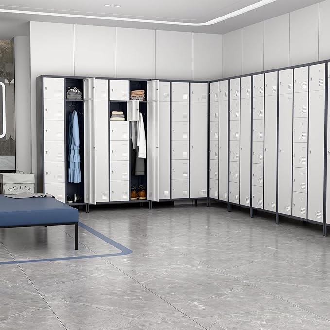 METAN Metal Locker for School Office Gym Bedroom, 10 Doors Steel Storage Locker Cabinet for Employees, Industrial Storage Locker, Assembly Required (Gray White)