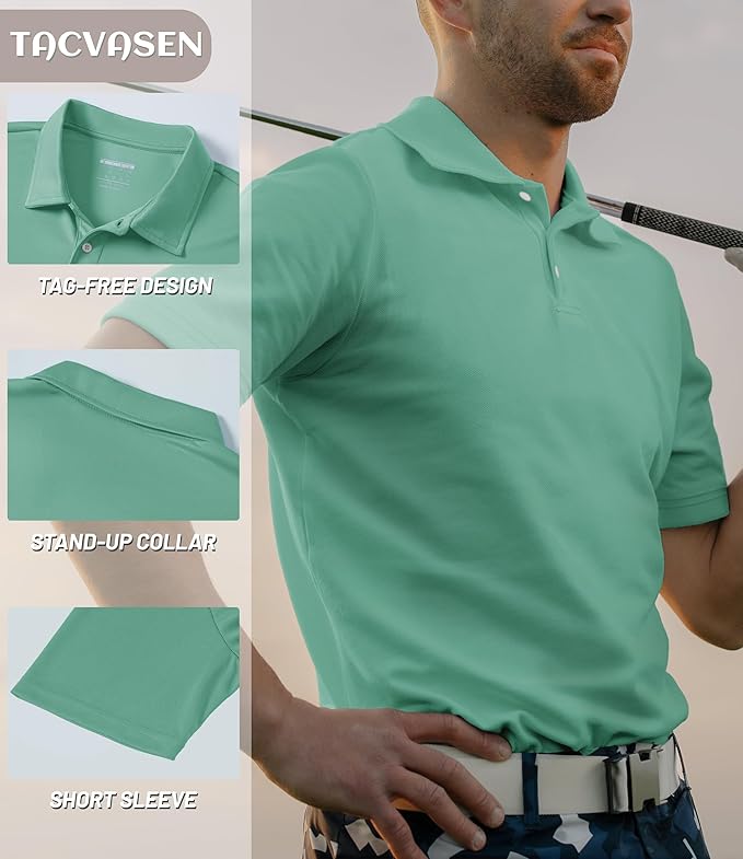 TACVASEN Mens Golf Shirt Dry Fit Mens Polo Shirts Short Sleeve Performance Golf Polos for Men with Collar Work Shirts