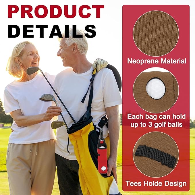 uxcell Golf Ball Carry Bag, Waist-Mounted Storage Bag Neoprene Golf Tee Holder Pouch with Lightweight Hook for Men and Women