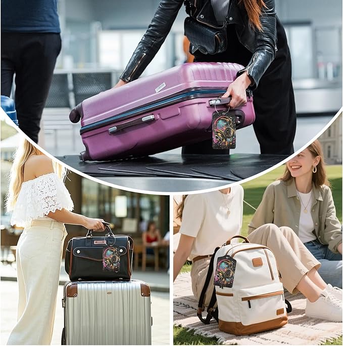 3 Pack Music Note Luggage Tags for Suitcase Headphone Guitar PU Leather Travel Luggage Tag Privacy Cover ID Label for Women Men Baggage Backpack Handbag School Bag