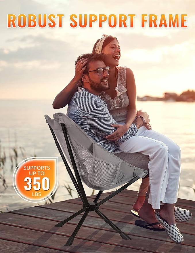 Portable Chairs for Adults Foldable, Fast Setup, Lightweight & Small Folding Chair with Cup Holder, Side Pocket and Carry Bag - Support 350 LBS